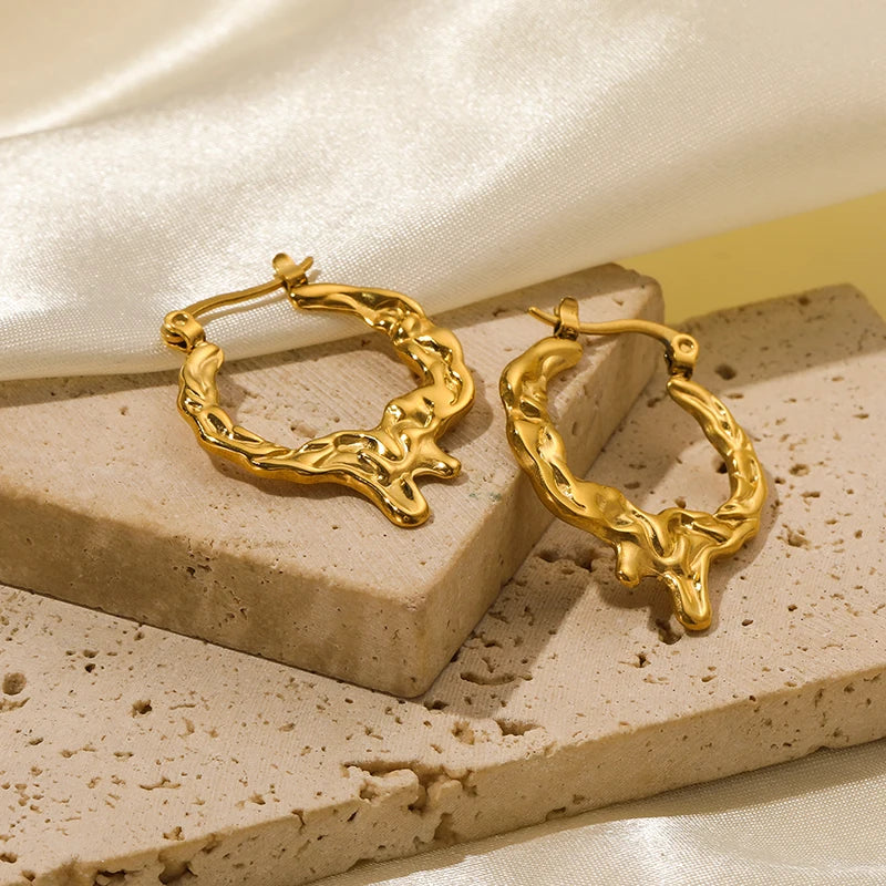 Brincos de argola EILIECK 316L em aço inoxidável dourado, formato de leque, geométrico, estilo boêmio, para mulheres, pingente de orelha, joia, presente para festa