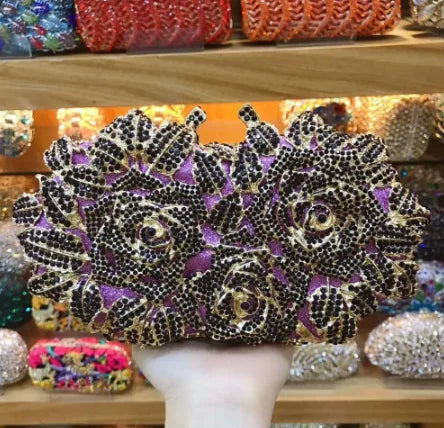 Pedras de cor prata Bolsa de embreagem de dinheiro para mulheres, bolsas nupciais cristal, festa de casamento, bolsa para casamento - CRAVO ROSE