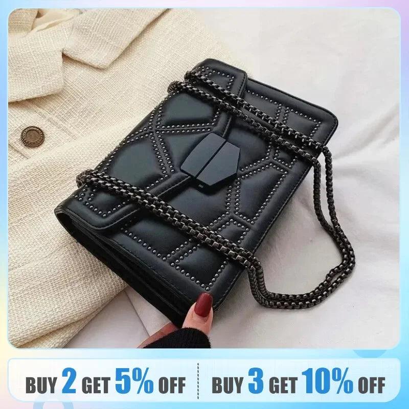 Yogodlns Vintage Rivet Chain Small Shoulder Bags For Women Flap PU Leather Fashion Small Square Crossbody Bag Designer Handbag - CRAVO ROSE