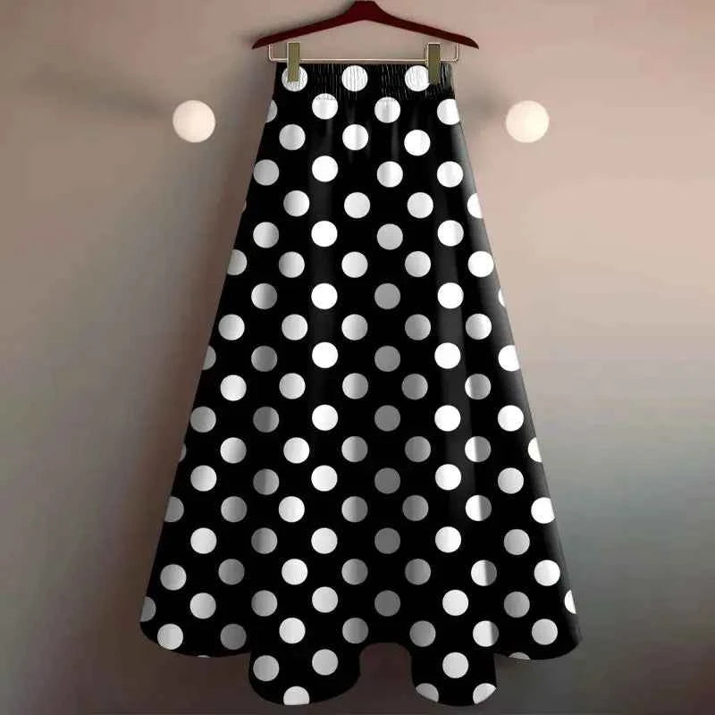 Pleated Skirt Long Printed Large Black White Polka Dot Skirts Y2k Jupe Korean Style Vintage Faldas Mujer Slim High Vintage