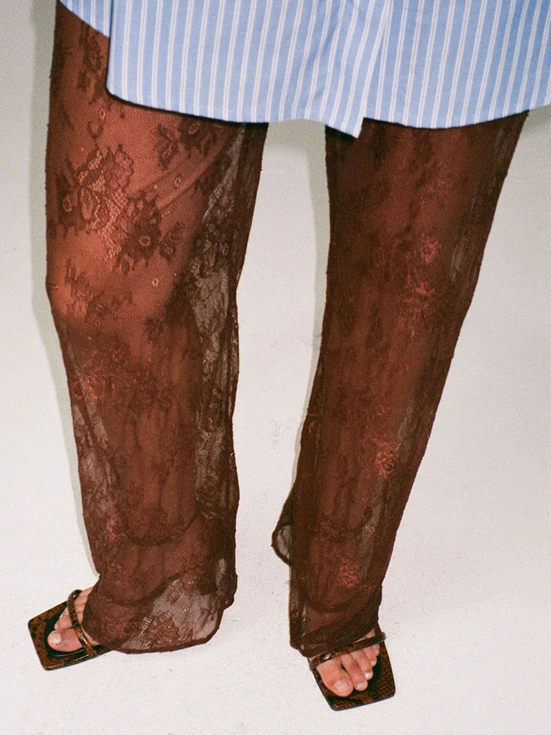 Calças boca de sino de renda, leggings flare sensuais transparentes, malha, tule