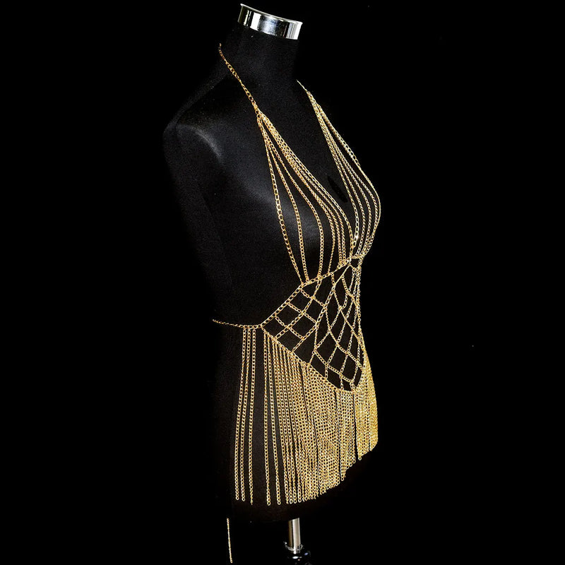 Sexy Fashion Women's Body Jewelry Punk Personality Metal Long Harness  Dress Underwear Accessories Party Festival Gift