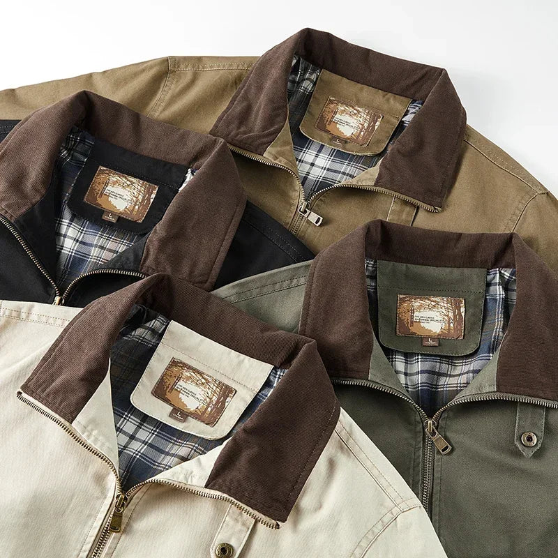 LIBIELIY   TRAF 2025 Spring And Autumn Men's Wash Jacket Comfortable Multi-Pocket Cotton Stand Collar Cargo Jacket Men's