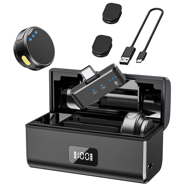 Microfone sem fio 100M para telefone Microfone de lapela magnético profissional com caixa de carregamento Redução de ruído para gravação