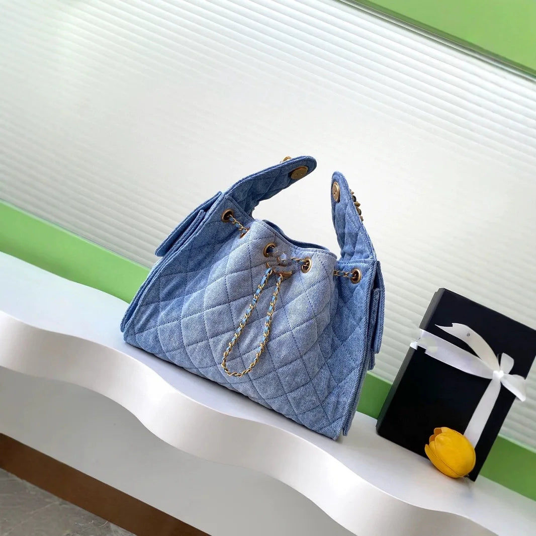 Vintage gradiente denim balde saco de ombro feminino elegante retro axilas saco rua tendência tamanho médio alça algodão macio - CRAVO ROSE