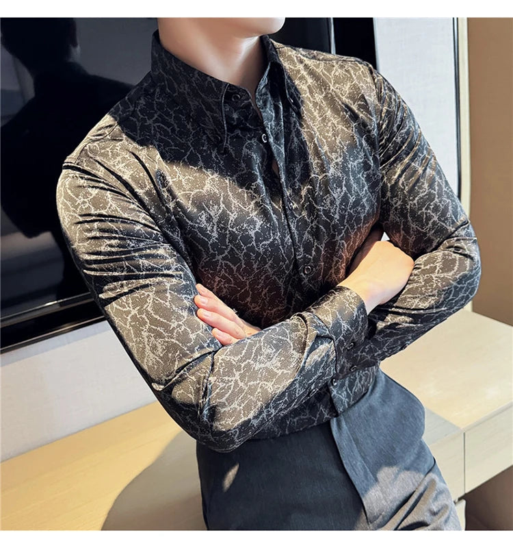 Camisas jacquard vintage de luxo, manga comprida de alta qualidade, slim fit, smoking casual, camisas sociais para casamento, tamanho 4XL-M