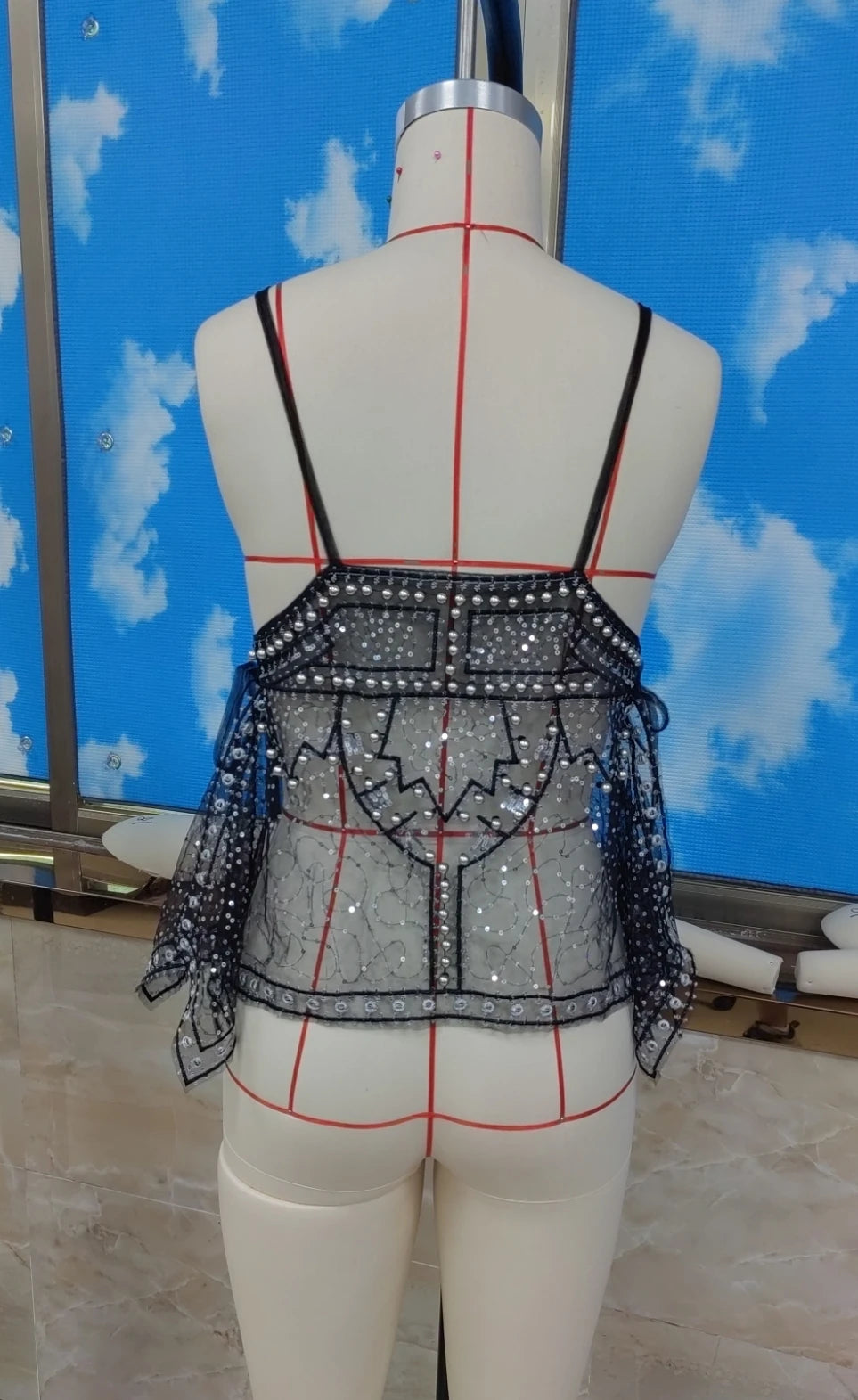 hirigin Women Y2K Sequin Mesh Tank Top Glitter Floral Embroidered Cami Crop Top Coquette Sleeveless Backless Rhinestone Camisole