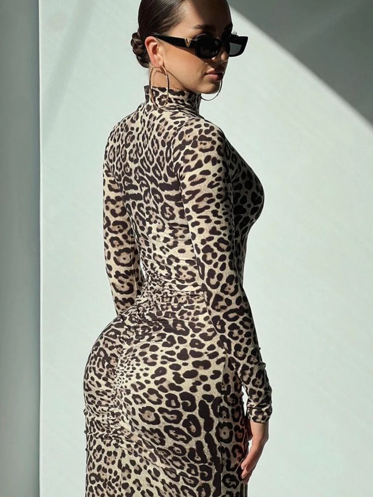 CNYISHE Leopard Print Bodycon Sexy Club Women Dresses Sheath Long Sleeve Streetwear Fashion Slim Female Elegant Vestidos Robes - CRAVO ROSE