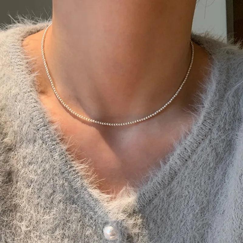 2024 New Fine Round Flawless Glass Pearl Necklace Women's Top Quality Thin Clavicle Chain Small Beads Daily Wear Jewelry - CRAVO ROSE