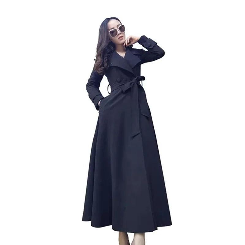 Women's Korean Slim Belt Black Formal Trench Coat, Leisure Long Windbreaker, Female Outwear, Spring, Autumn, New, 2023 - CRAVO ROSE