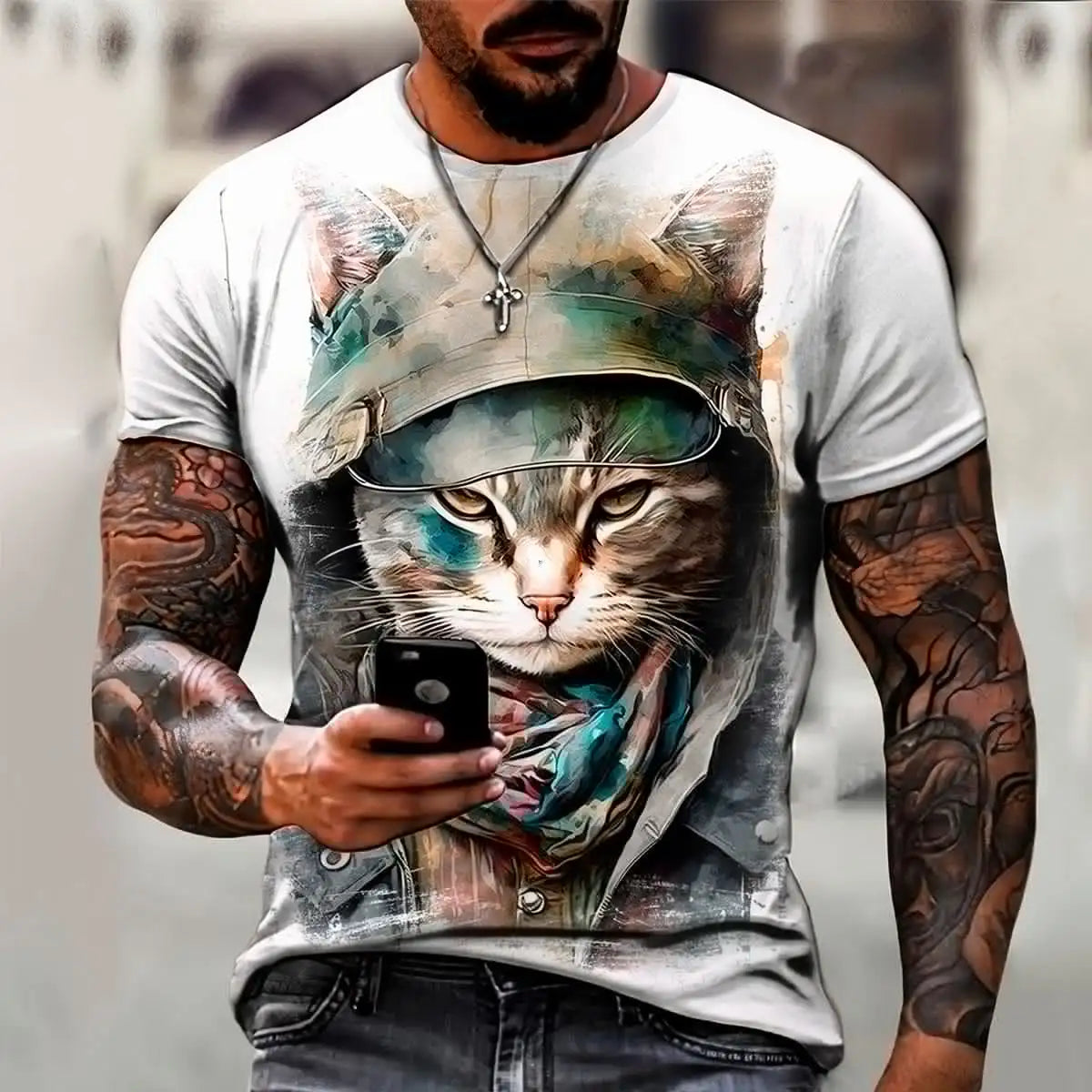 Watercolor Style Cat Men's T-Shirt