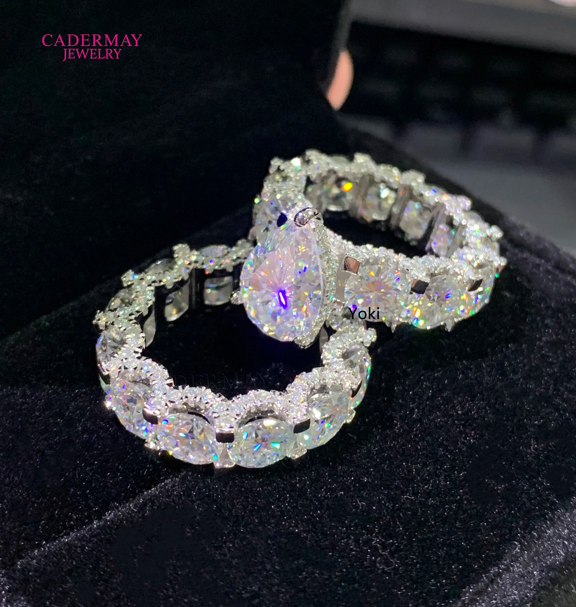 Cadermay luxo 5ct pêra corte d vvs moissanite anel com 6mm redondo moissanite diamante eternidade banda moissanite anel conjunto para mulher - CRAVO ROSE