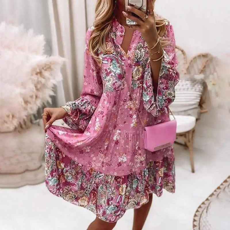 Women Dress Ruffles Floral Print Spring Summer Beach Party Dress Vintage A-Line Mini Dress Women Clothing For Banquet - CRAVO ROSE