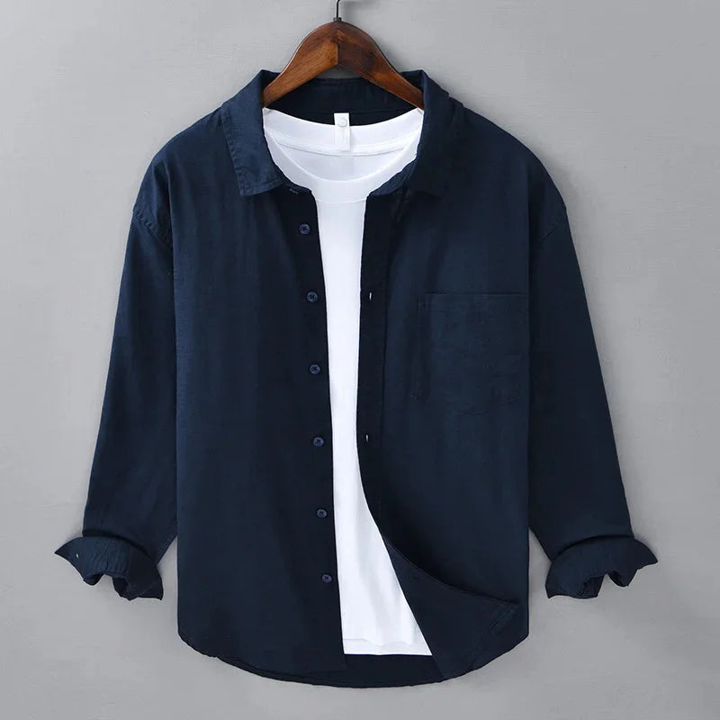 Men's linen shirt 100℅ slim fit comfortable street outdoor seaside beach 2024 simple solid color white black blue