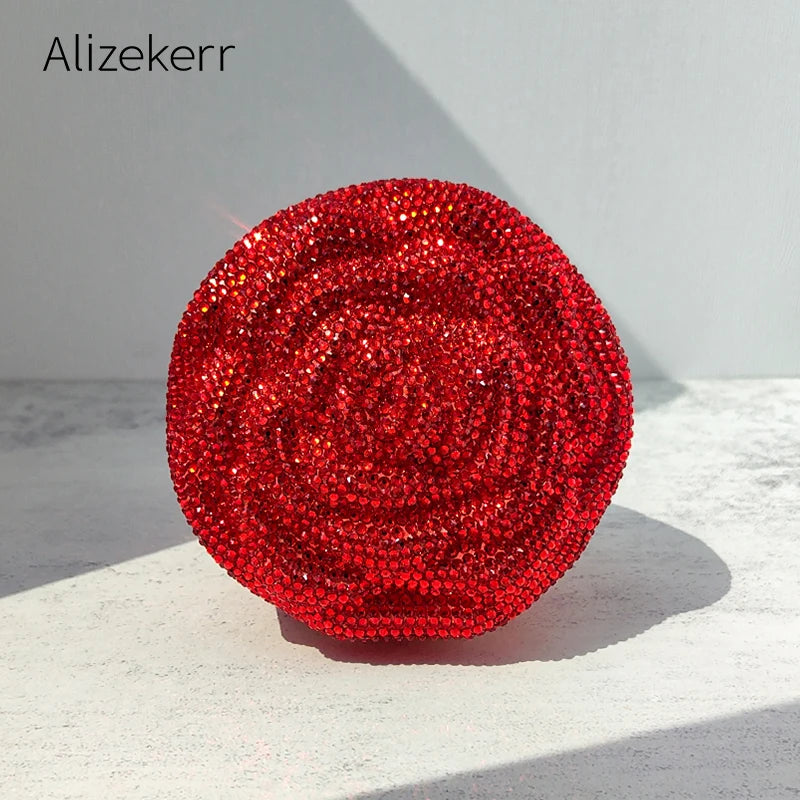 Alizekerr rosa em forma de diamante sacos de noite boutique feminino lindo strass flor bolsas embreagem e bolsas festa casamento - CRAVO ROSE