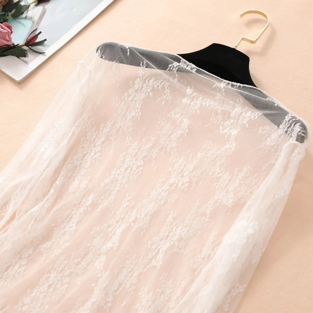 New Half High Collar Lace Shirt Transparent Perspective Long Sleeve Women Clothing Hollow Bottom Shirt Ladies