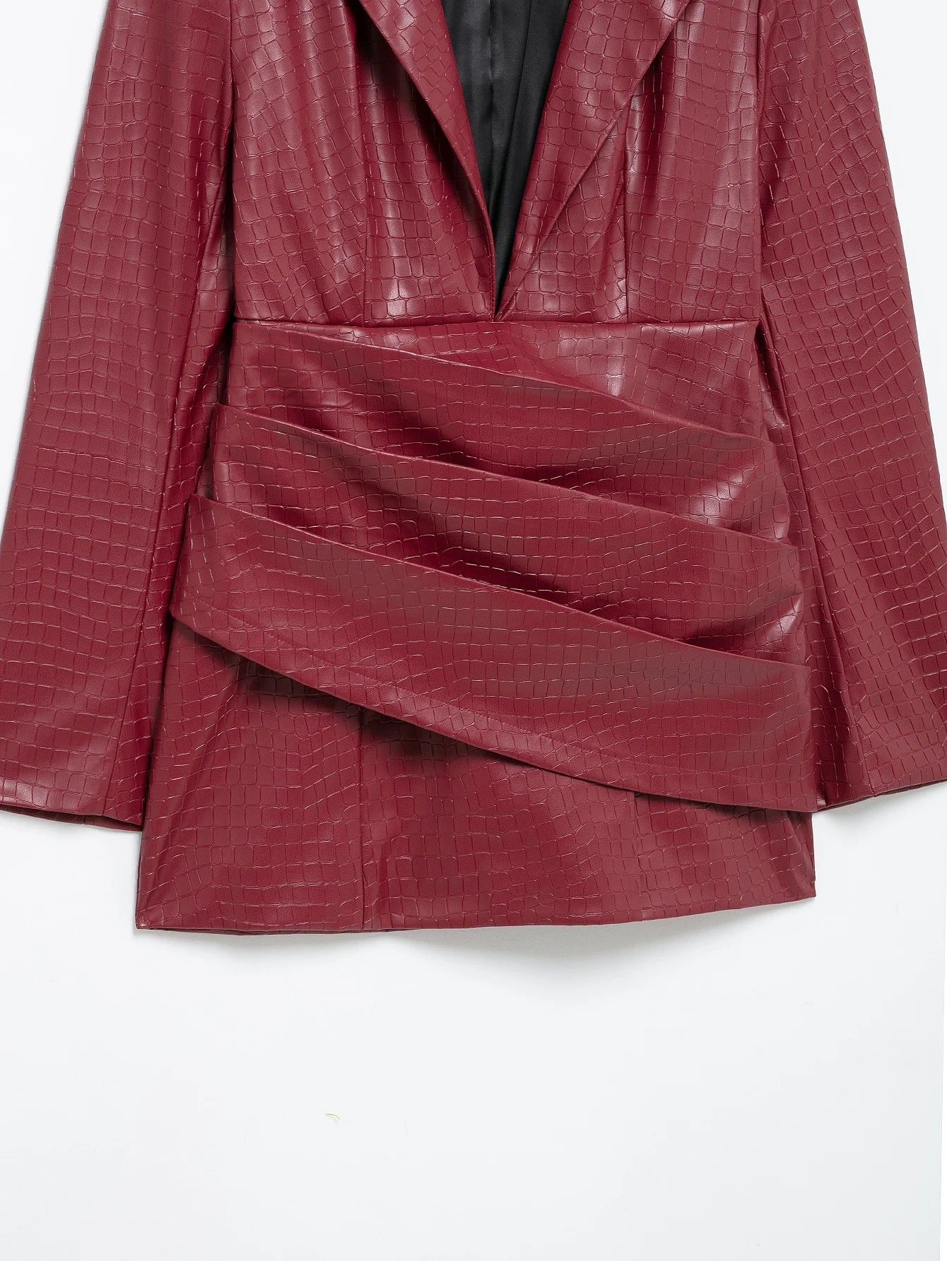 Vestido de festa feminino TRAFZA Sexy Couro Sólido Vermelho Manga Longa Mini Bainha Inverno Noite Clube Vestido