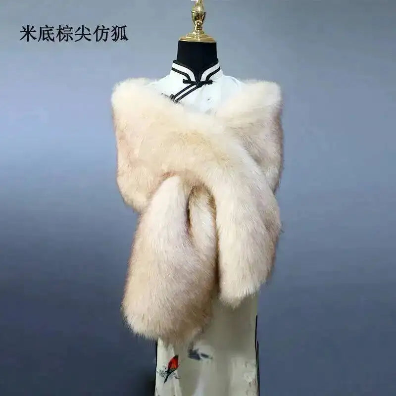 32 Colors 165*30cm Women Luxury Warm Faux Fox Fur Shawl Winter Ladies Plush Scarf Wraps Cloak Coat Wedding Long Cape Scarves