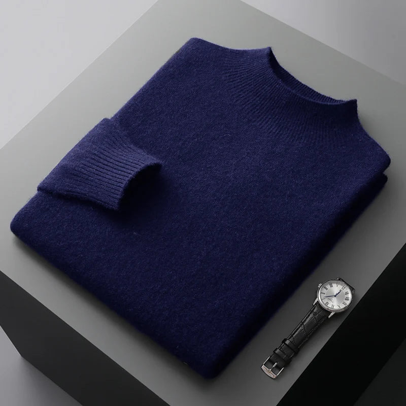 100% Pure Wool Cashmere Sweater Men's Half Turtleneck Pullover Casual Fashion Thickening Top Knitting Sweater
