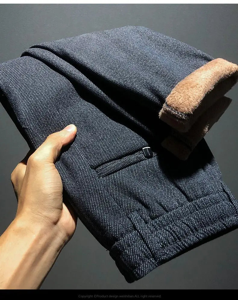 Korean Fashion Fleece Plush Mens Casual Full Length Elastic Waist Autumn and Winter Thickened Drawstring Sports Joggers Trousers