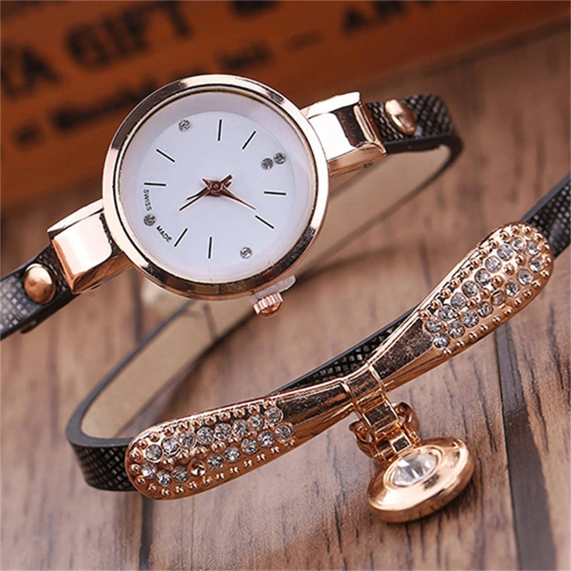 Women watch Fashion Multilayer Rhinestone Round Pendant Quartz Bracelet Wrist Watch montre femme Ladies Dress Watches Gif - CRAVO ROSE