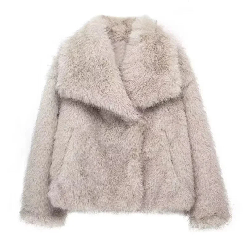 MUJER Faux Fur Coat Plush Fluffy Women's Jacket 2025 Woman Autumn Winter New in Outerwears White Red Gray Black Blends Coats