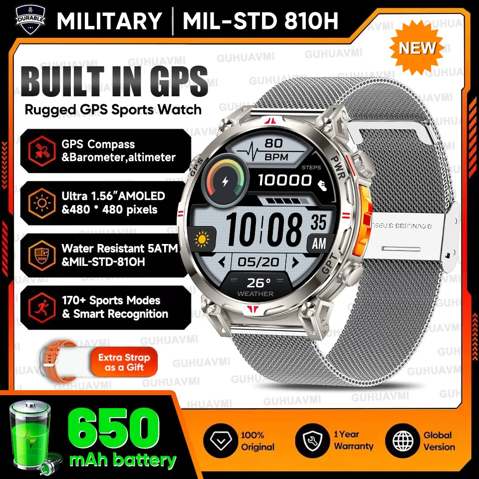 2025New Military T-Rex3 Ultra GPS SmartWatch Built in GPS Compass Altimeter Barometer 5ATM Waterproof 650mAh Sports Bracelet Men