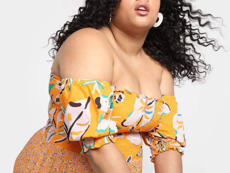 Lastex Floral Long Shoulder Magalu Dress