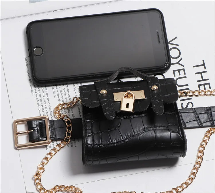 Korean version concave ins crocodile pattern mini small fanny pack removable belt chain diagonal span women's bag