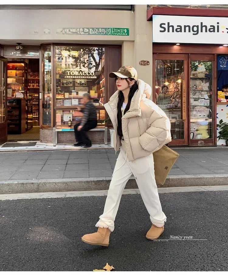 Sli ort Cotton Jaet Women's Winter Faion Bread Design Hooded American Sle Cact Size Ladies' Korean Version Coat
