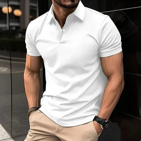 2024 New Men's Summer Casual Solid Color Button Short Sleeved T-shirt Polo Shirt With Purple Loose Collar Daily Versatile Shirt