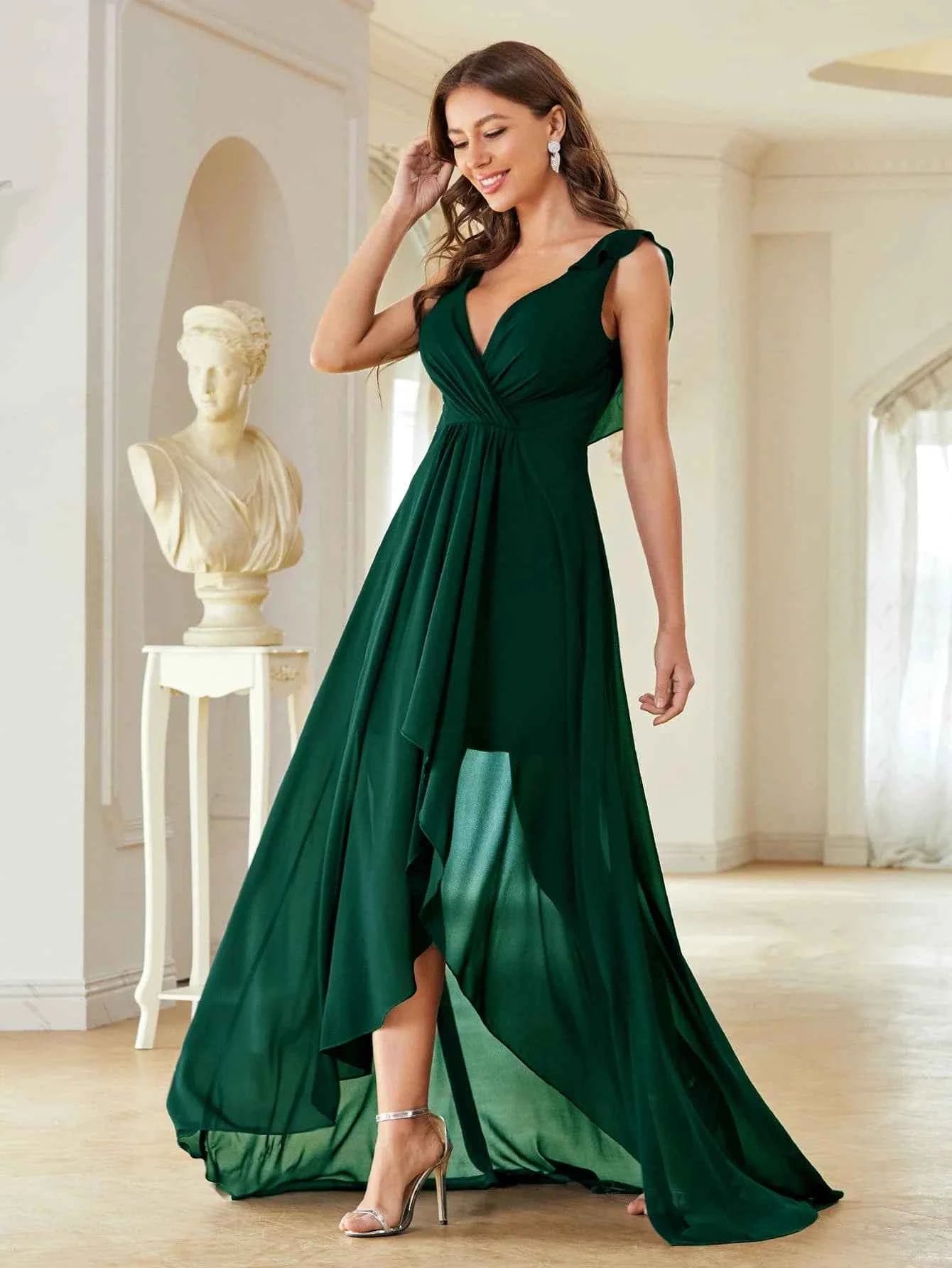 Mgiacy Surplice Front Ruffle Trim Prom Dress
