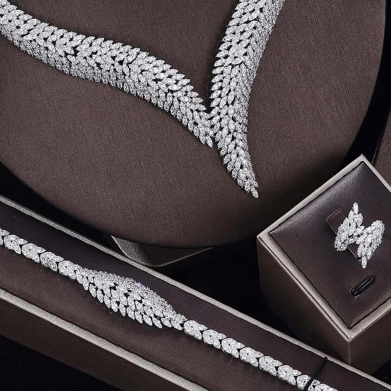 Conjunto de joias de casamento de zircônia cúbica, conjunto de 4 peças para noivas, conjunto de joias femininas, reprodução de marca de joias