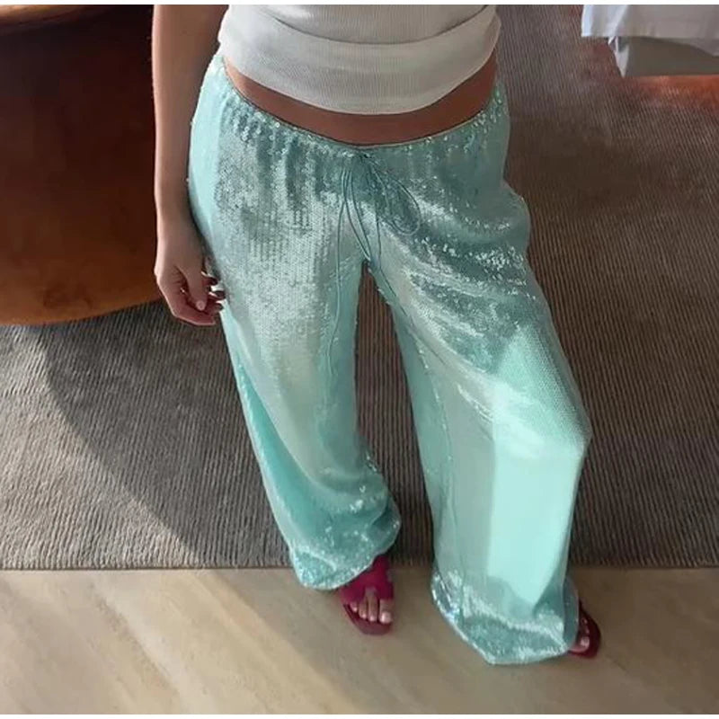 Y2k Hot Fix Rhinestone Cutout Women's Jeans Summer Street Low-rise Wide Leg Loose Denim Pants Lady New Fashion Party Trousers