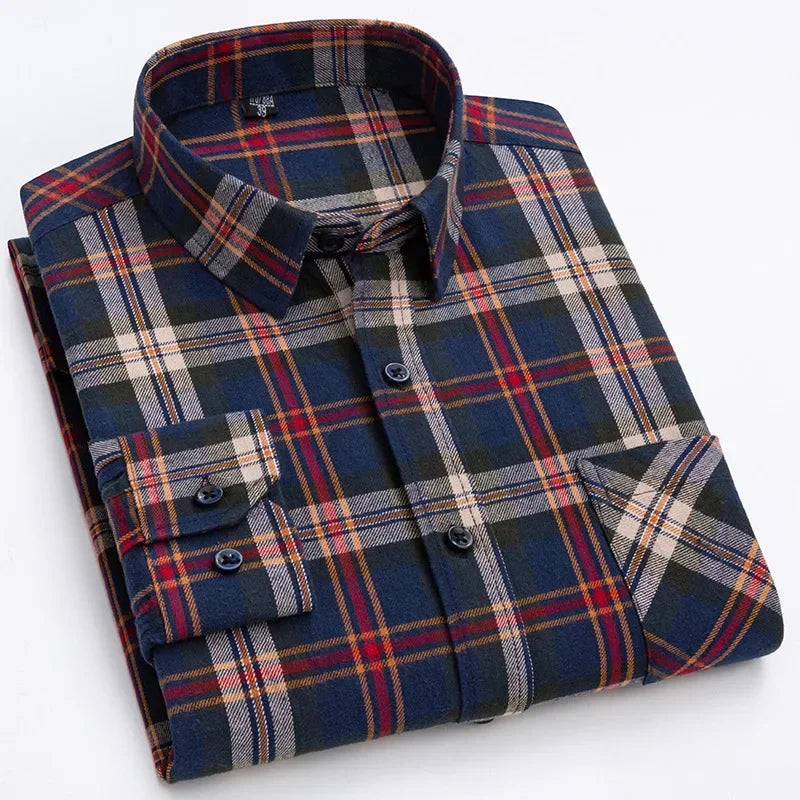 Pure Cotton Men's Plaid Shirt Long Sleeve Regular Fit Men Casual Oversized Shirt Leisure Autumn Male Clothes New Plus Size