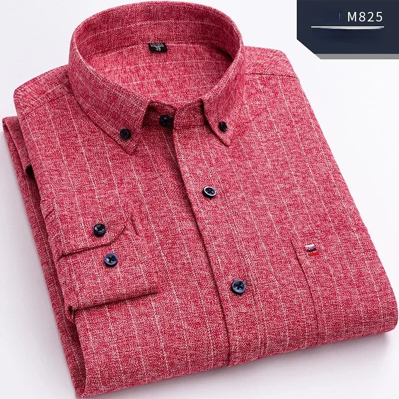 Pure Cotton Men's Plaid Shirt Long Sleeve Regular Fit Men Casual Oversized Shirt Leisure Autumn Male Clothes New Plus Size