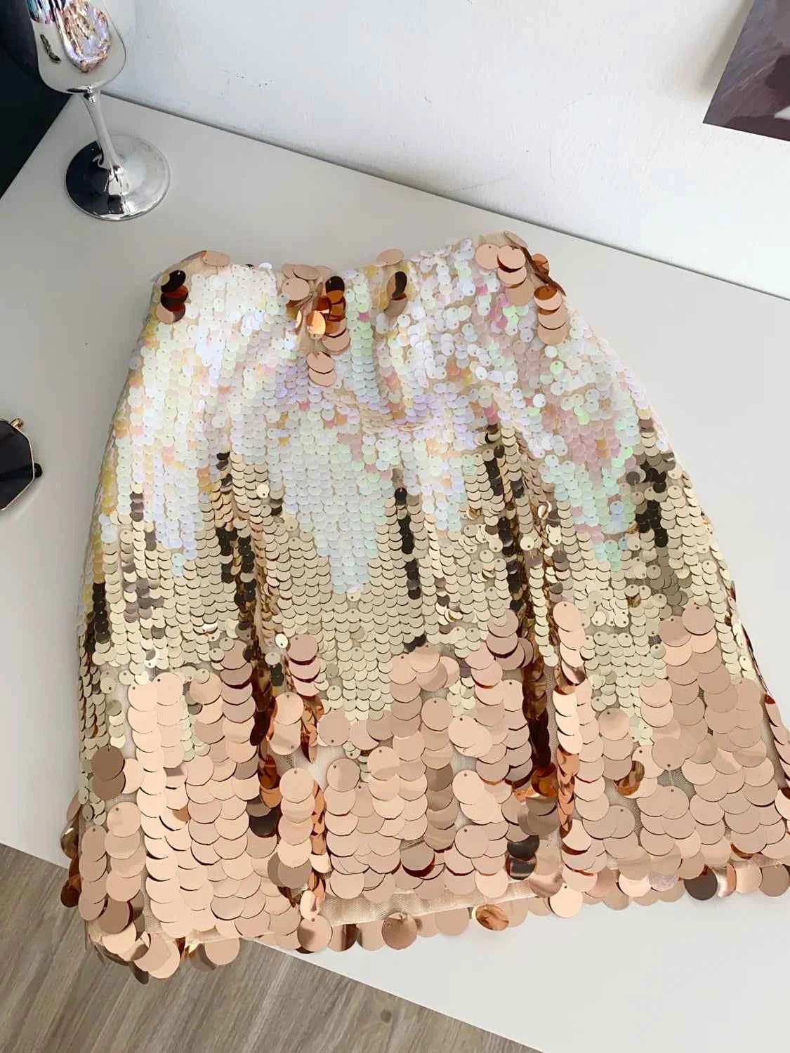 Glittery High Waist  Skirt Women's Summer Heavy Embelliment Bodycon ort Skirt Korean Sle A-Line Skirt Slimming Effect