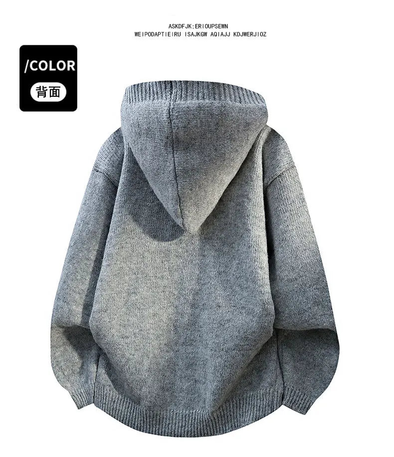 Men's Hooded Knit Cardigan Button Front Loose Fit Autumn Casual Fashion Warm Comfortable Lazy Style Sweater Outerwear
