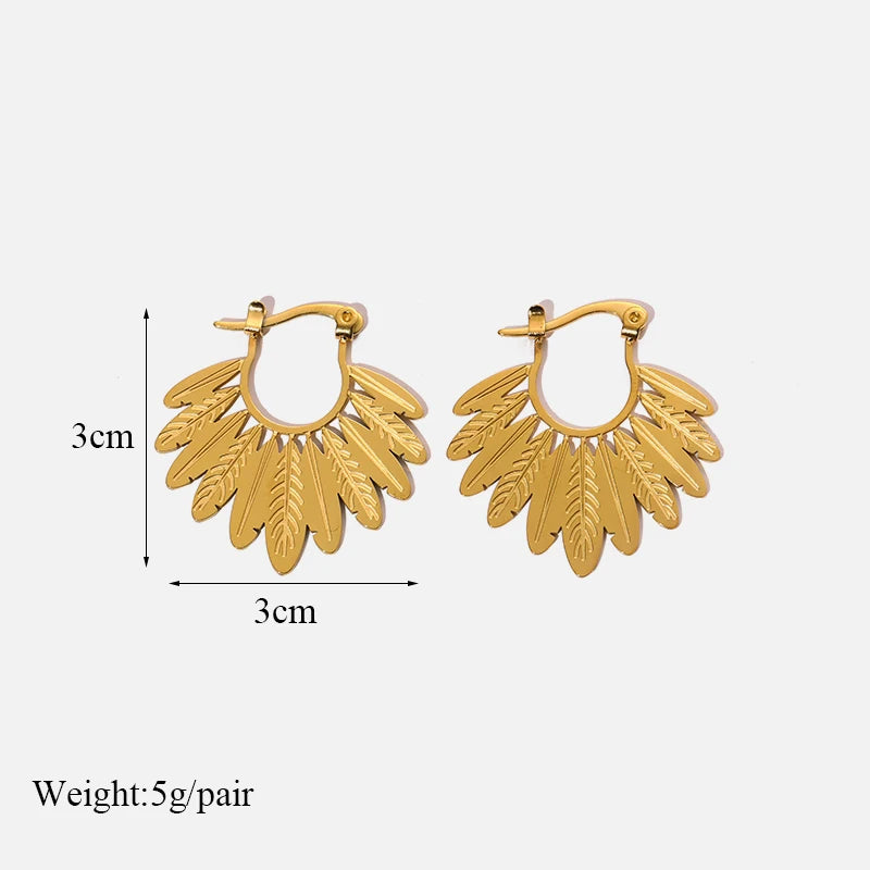 Brincos de argola EILIECK 316L em aço inoxidável dourado, formato de leque, geométrico, estilo boêmio, para mulheres, pingente de orelha, joia, presente para festa