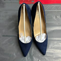 Sapatos de salto alto femininos de camurça sintética azul marinho, bico fino, sem cadarço, salto agulha OL feminino, 8, 10, 12 cm