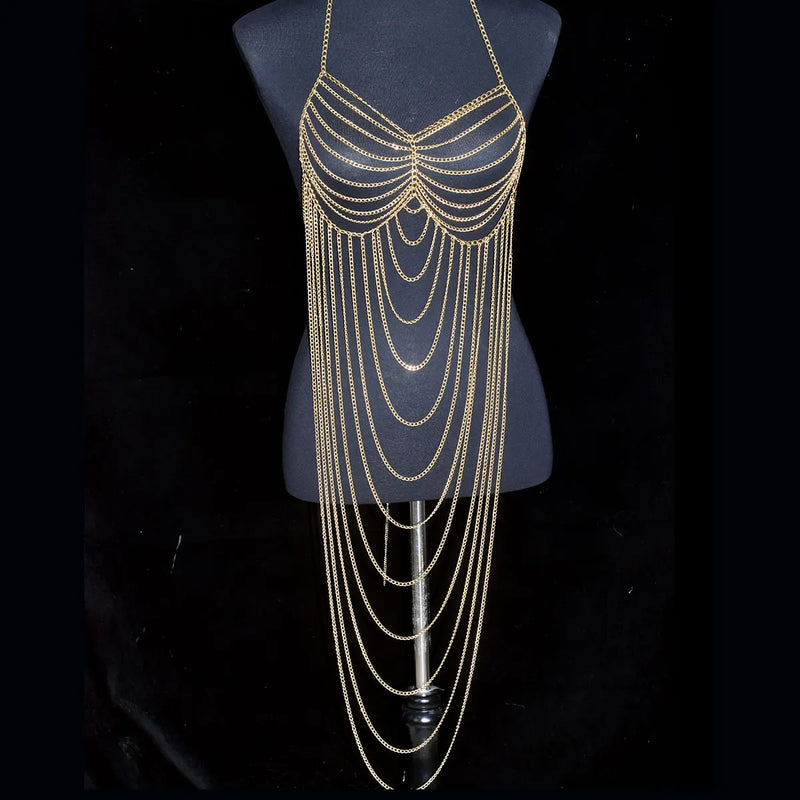 Sexy Fashion Women's Body Jewelry Punk Personality Metal Long Harness  Dress Underwear Accessories Party Festival Gift