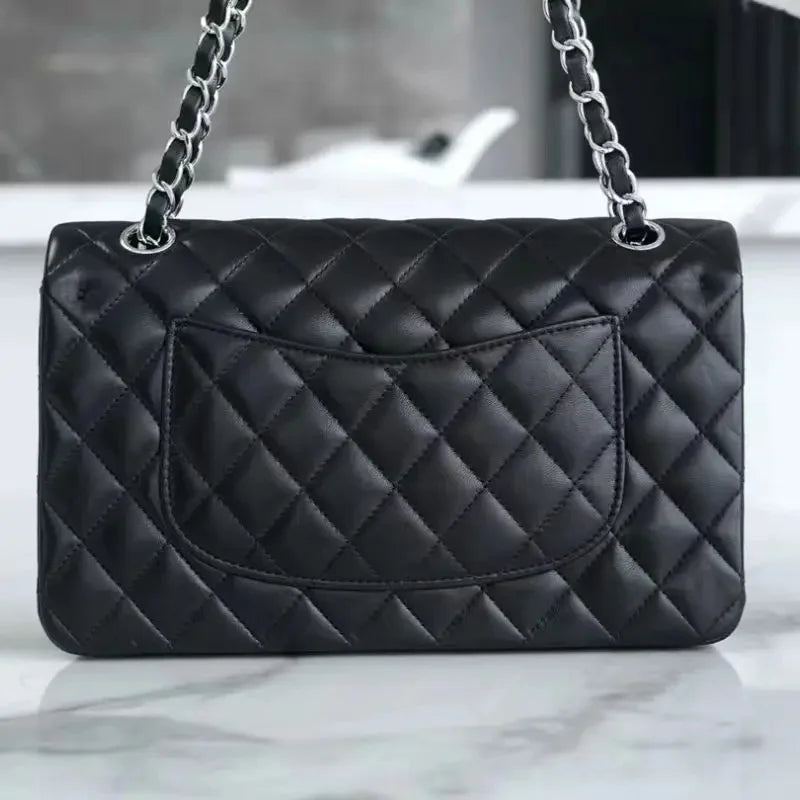 Pequena bolsa de fragrância caviar preto ouro corrente couro litchi padrão diamante grade luxo feminino crossbody bolsa ombro - CRAVO ROSE