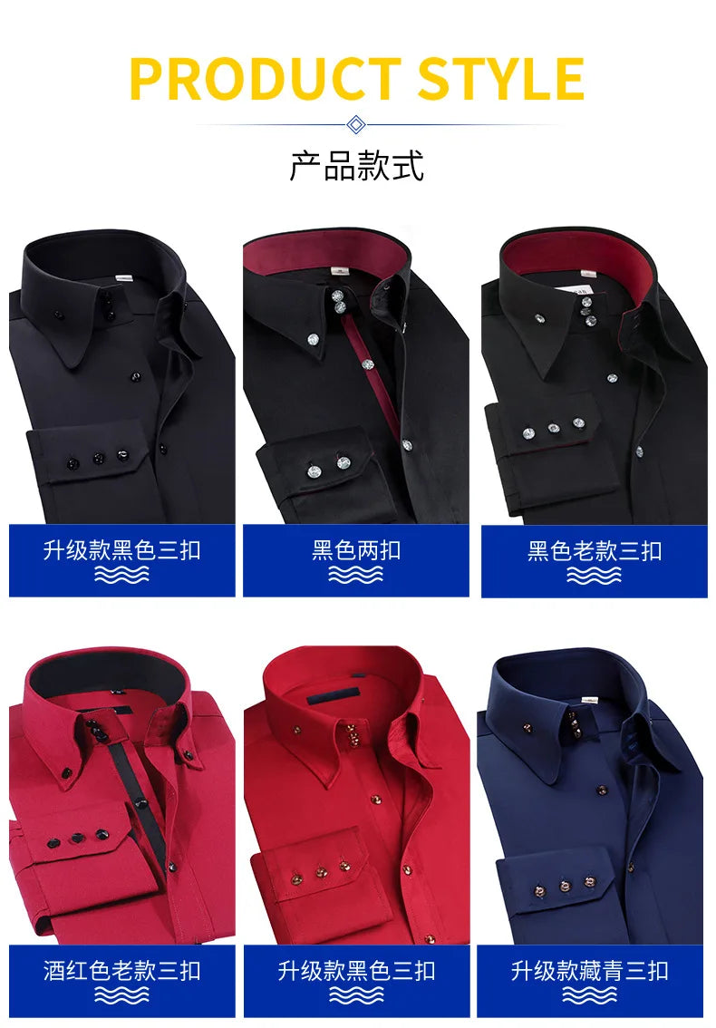 Men's Stretchy Long Sleeve Shirt Crystal Buttons Business Casual Slim Fit Dress Shirts for Men Trendy Traf Homme TS-928