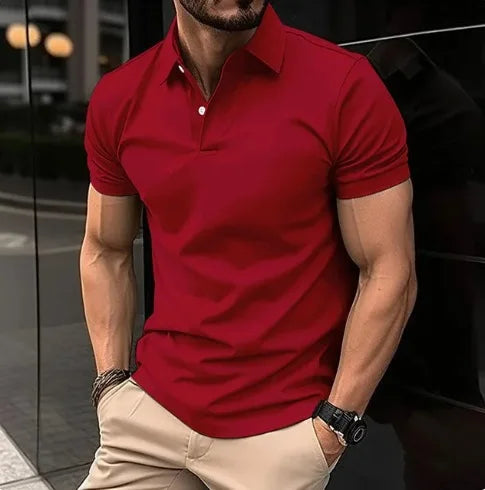 2024 New Men's Summer Casual Solid Color Button Short Sleeved T-shirt Polo Shirt With Purple Loose Collar Daily Versatile Shirt