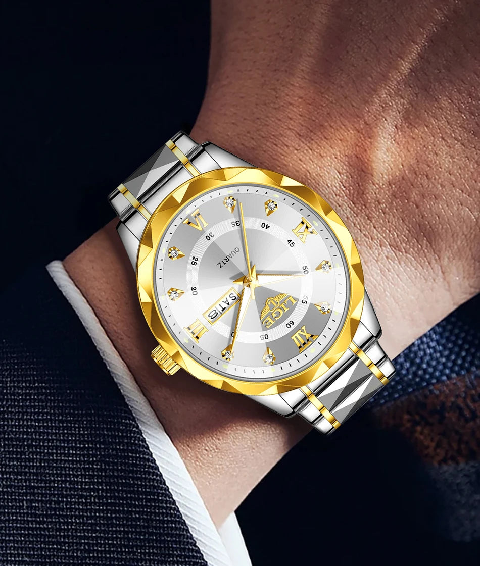 New LIGE Top Brand Luxury Man Wristwatch Waterproof Luminous Date Week Men Watches Stainless Steel Quartz Men's Watch Male reloj