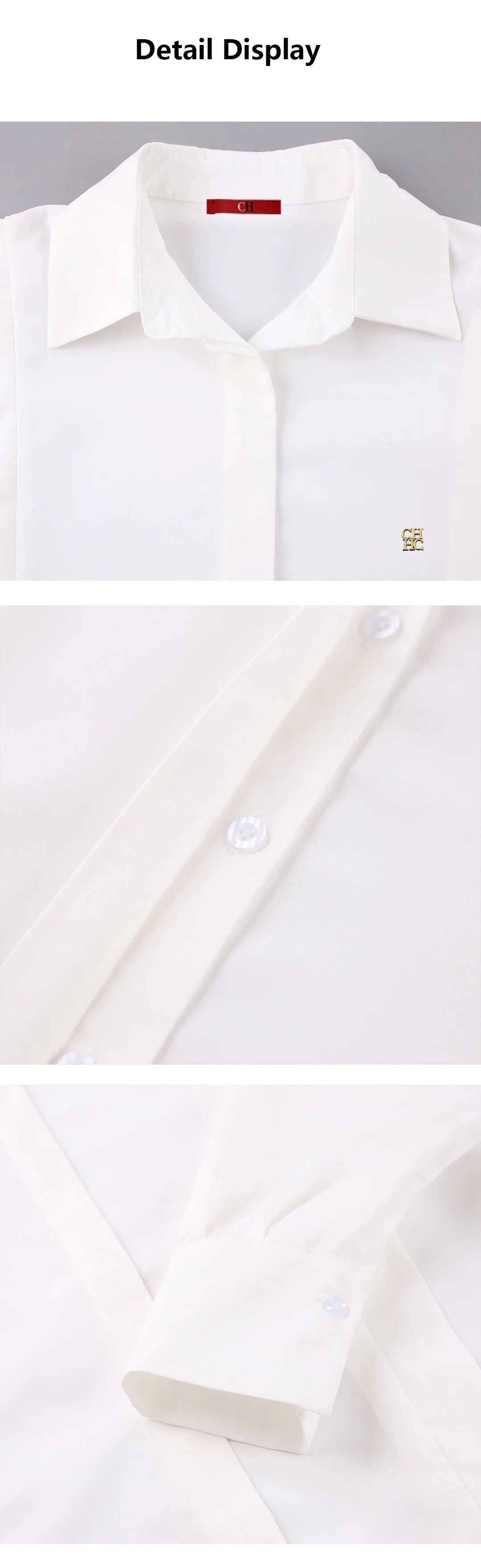 CH Womens CH Logo Embroidered Shirt Long Sleeve Structured Shoulder Office Blouse Fashion Button Down Top