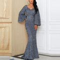 Sexy Wedding Bridesmaid Dress Women Sequin Long Flared Sleeve Maxi Dresses Elegant Evening Party Formal Gown Mermaid Vestidos