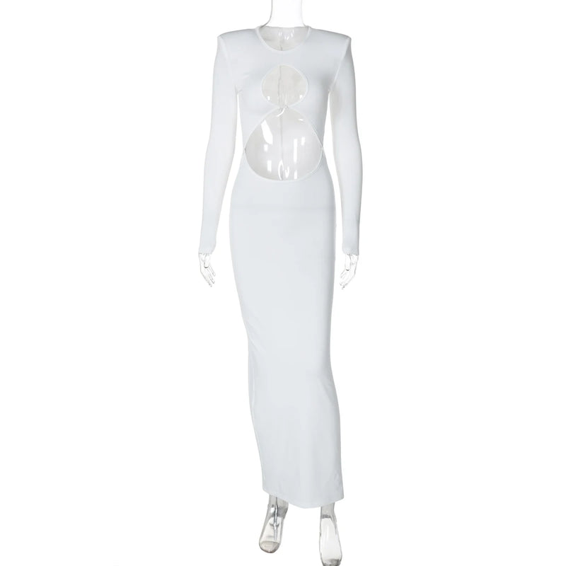 Hawthaw Women 2024 Spring Autumn Sexy Long Sleeve Party Club Hollow Out Bodycon White Long Dress Wholesale Items For Business