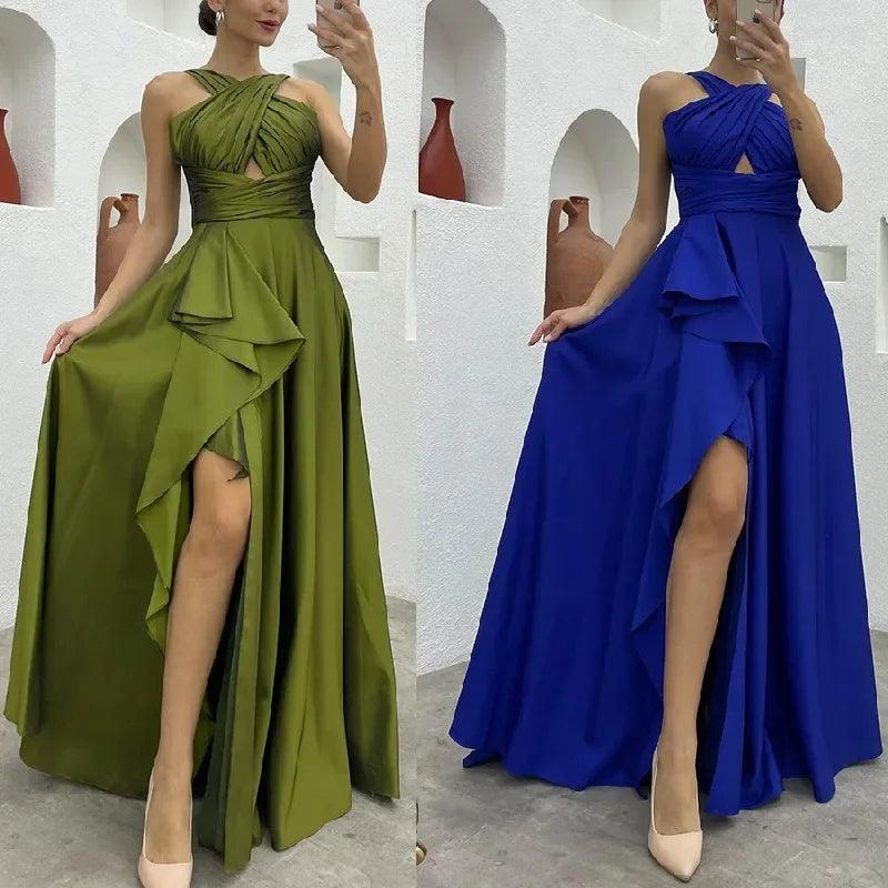 Elegant Fashion Sleeveless High Waist Hollow Out Ruffle Slit Evening Floor Length Dress Prom Gown Sexy Women Corset Party Dress - CRAVO ROSE