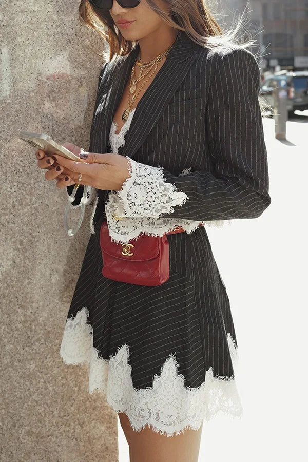 Dress Sets Women Blazer Two Piece Set Sling Mini Dresses V Neck Elegant Short Cardigan Coat Blazer Suits Slim Fit Lady Autumn